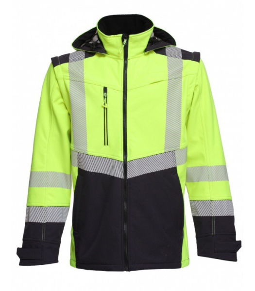 AUGSTAS REDZAMĪBAS SOFTSHELL JAKA TRANSFORMER AR NOŅEMAMĀM PIEDURKNĒM, HI-VIS, BoSafety