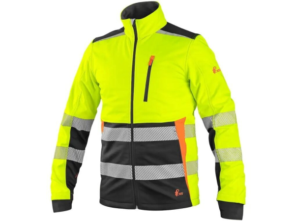 Augstas redzamības Softshell jaka CXS BENSON – ūdensizturīga, EN ISO 20471 (S–4XL)