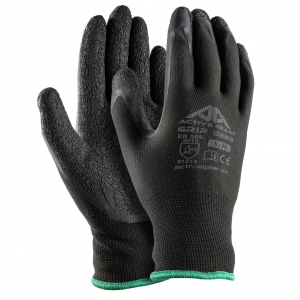 Cimdi trikotāžas lateksa pārklājumu, melni GRIP G1270 Active Gear