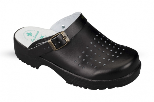 Julex 3132 Black Leather Occupational Clogs with Perforation