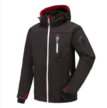 Куртка SoftShell Pesso ACROPOLIS, черная с красными элементами – водонепроницаемая рабочая куртка